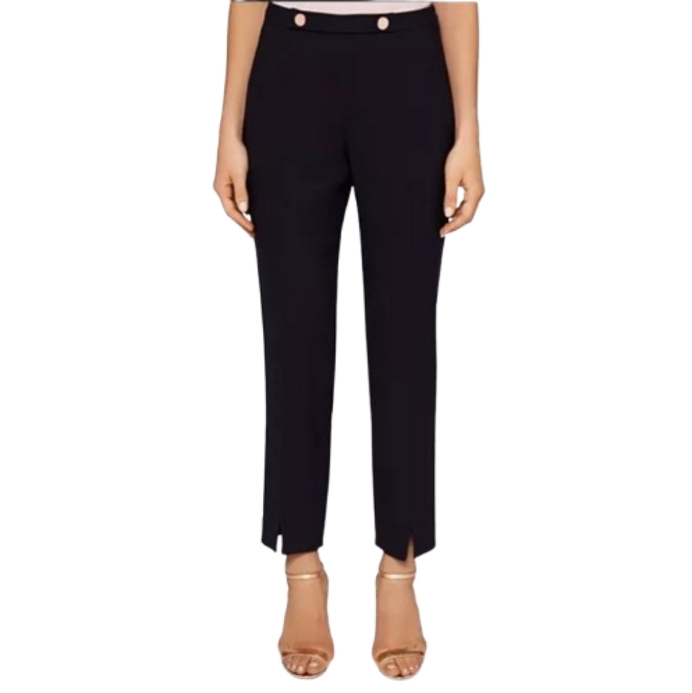 TED BAKER Cerisat Navy Blue Wool Split Hem Slim Pants Women's Size Ted 0/ US 2
